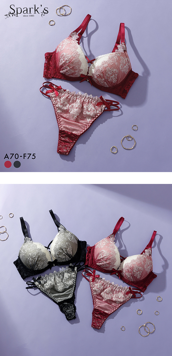 スパークス ゴシックレース ブラジャー Tバックショーツ セット 脇高 谷間 ABCDEF バックレース SPARKS 大きいサイズ
