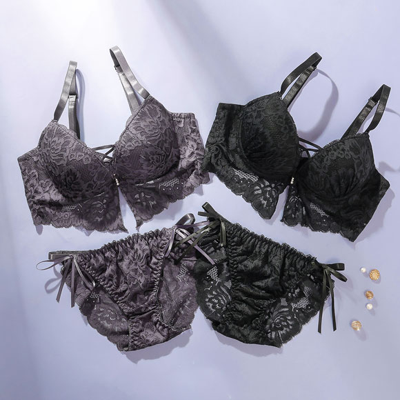 スパークス ビスチェ風モノトーンレースアップ ブラジャー ショーツ