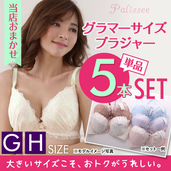 パリーゼ Palissee グラマーサイズ 単品ブラジャー 5本組 お得福袋 GH 大きいサイズ 5本セット