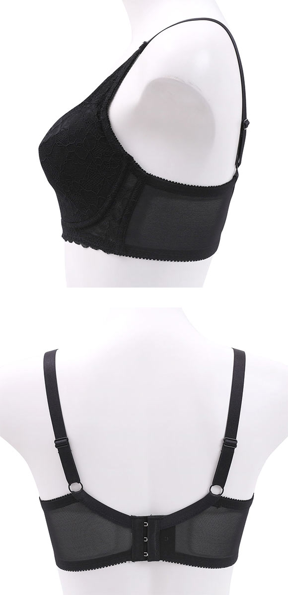 パリーゼ Palissee 大きな胸を小さく見せるブラ フルカップ ノンワイヤー ブラジャー GH 脇高 脇肉 総レース 胸元カバー ワイヤレスブラ 単品