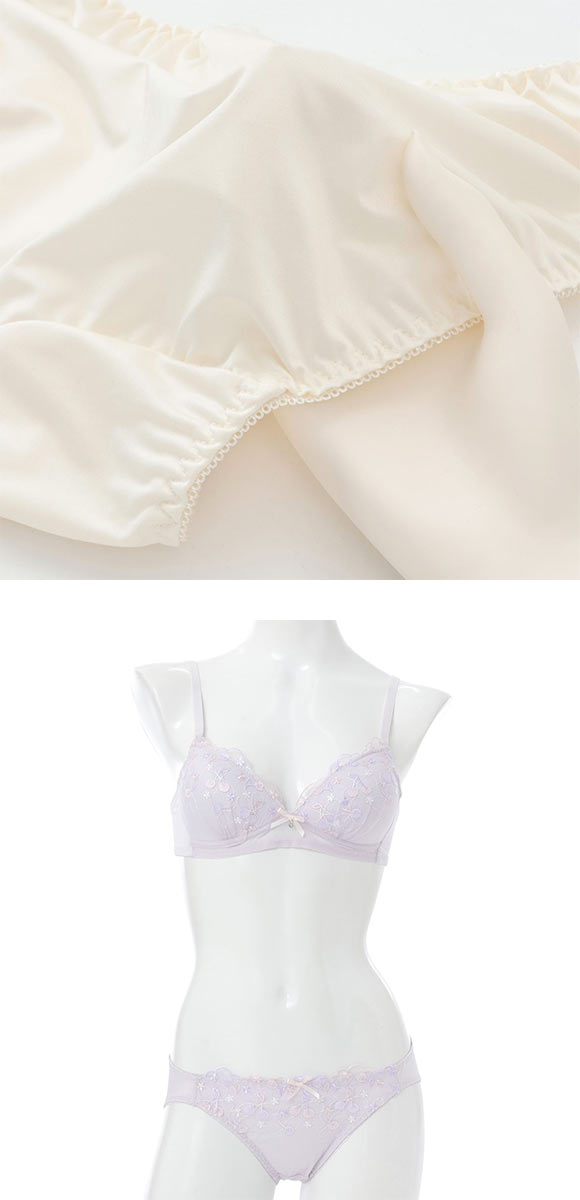 プチマリー ガーリーチェリーレース ノンワイヤー ブラセット ブラジャー ショーツ セット petit marie WHITE