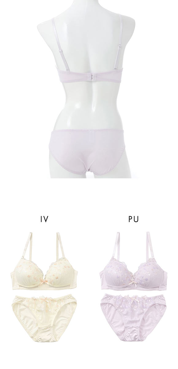 プチマリー ガーリーチェリーレース ノンワイヤー ブラセット ブラジャー ショーツ セット petit marie WHITE