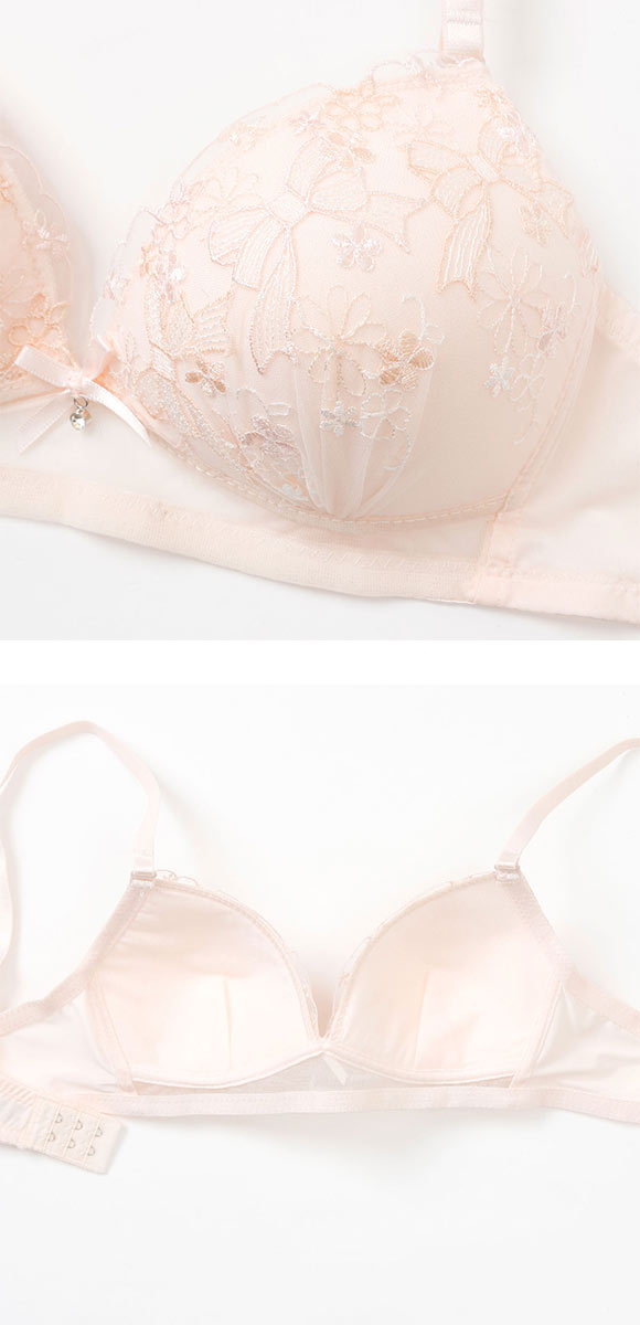 プチマリー ガーリーリボンレース ノンワイヤー ブラセット ブラジャー ショーツ セット petit marie WHITE