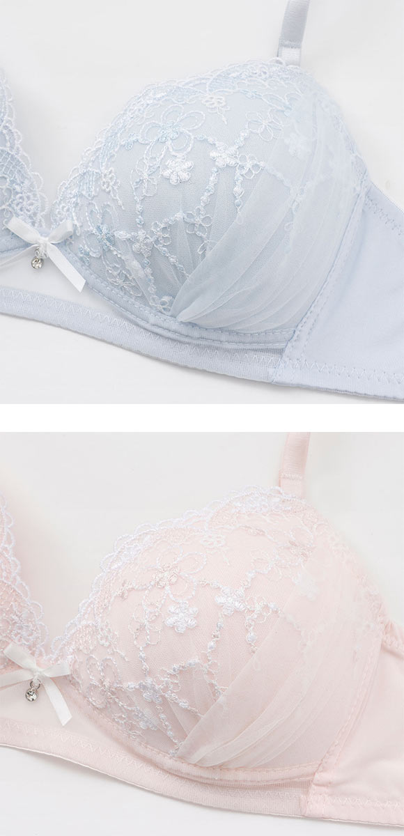 プチマリー ピュアフラワーレース ノンワイヤー ブラセット ブラジャー ショーツ セット サイドチュール petit marie WHITE