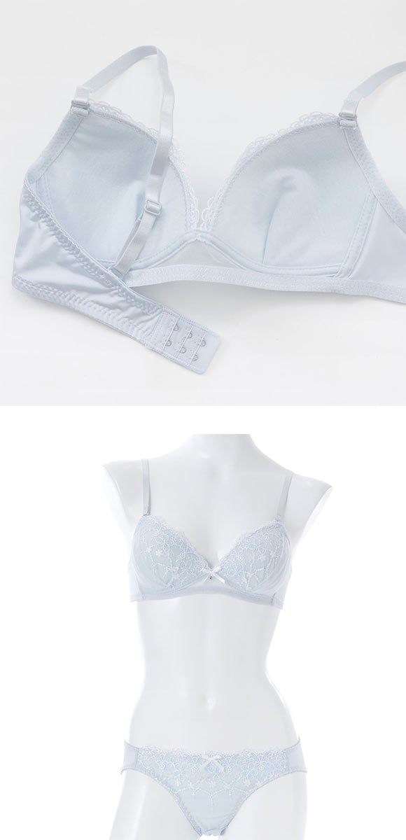 プチマリー ピュアフラワーレース ノンワイヤー ブラセット ブラジャー ショーツ セット サイドチュール petit marie WHITE