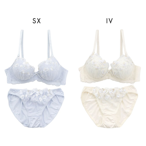 プチソワレ シアーフラワー ノンワイヤー ブラセット ABCD ブラジャー ショーツ セット 花柄刺繍 ラメ  petit soiree