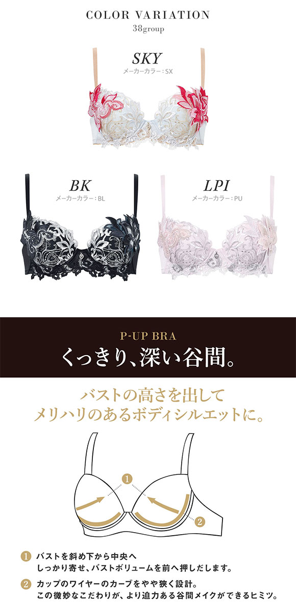 ワコール サルート 38グループ 38G P-UP ブラジャー プッシュアップ GHI 谷間 大きいサイズ Wacoal Salute BTJ438 26SSブライト