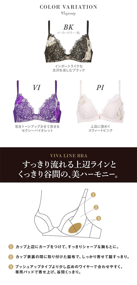 ワコール Wacoal サルート Salute 23AW 95G BTJ495 VIVA LINE ブラジャー DEF ビバライン 谷間 単品 ブルーム