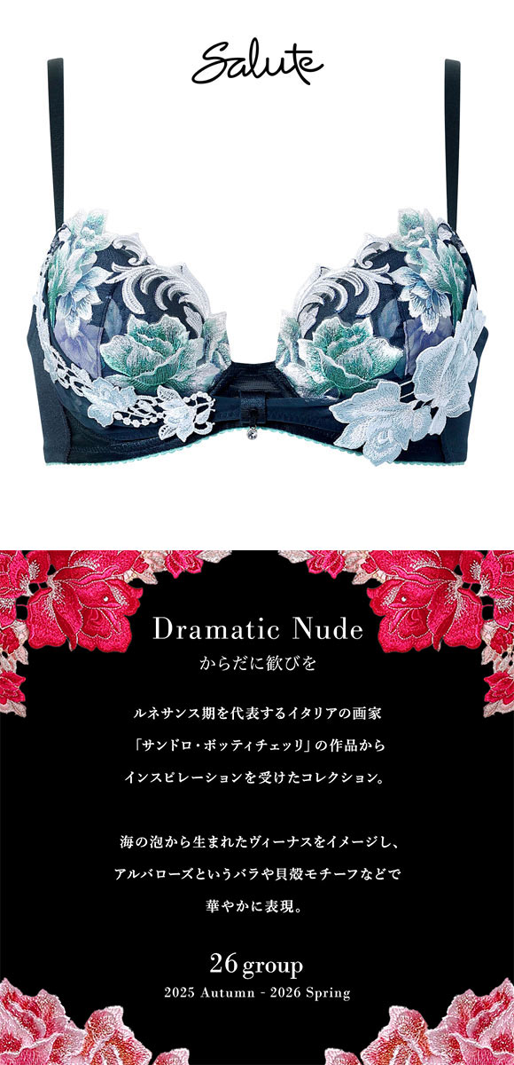 ワコール サルート 26グループ 26G リボンブラ ブラジャー C 谷間キープ 脇高 Wacoal Salute BTJ726 25AWシーズン