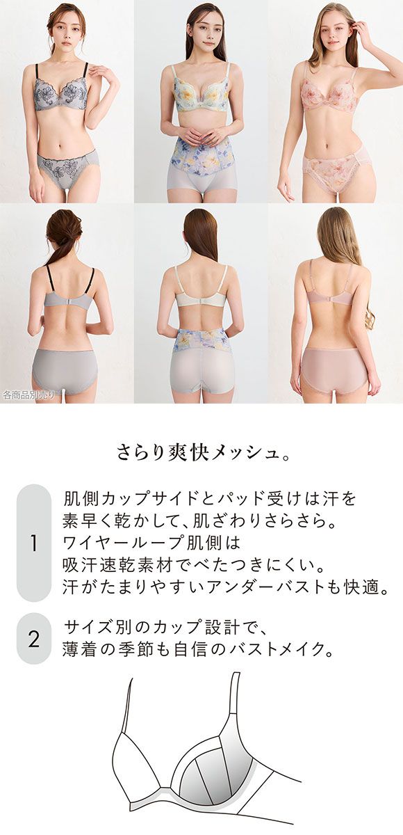 ワコール 夏めくブラ 3/4カップブラジャー ABC ワコール ブラジャー 吸汗速乾 高通気 Wacoal BXB475 大きいサイズ