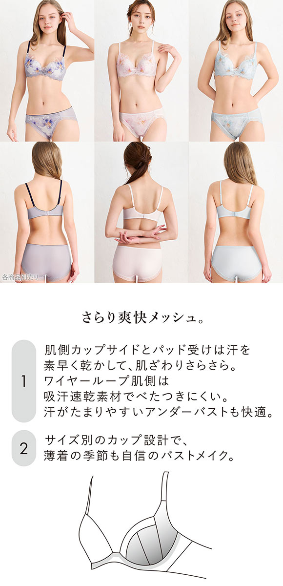 ワコール 夏めくブラ 3/4カップブラジャー DEF ワコール ブラジャー 吸汗速乾 高通気 Wacoal BXB485 大きいサイズ