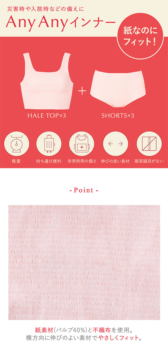 ワコール ウイング AnyAnyインナー ブラ＆ショーツセット 使いきりインナー 3セット M-LL ハーフトップ3枚+ショーツ3枚 Wacoal Wing