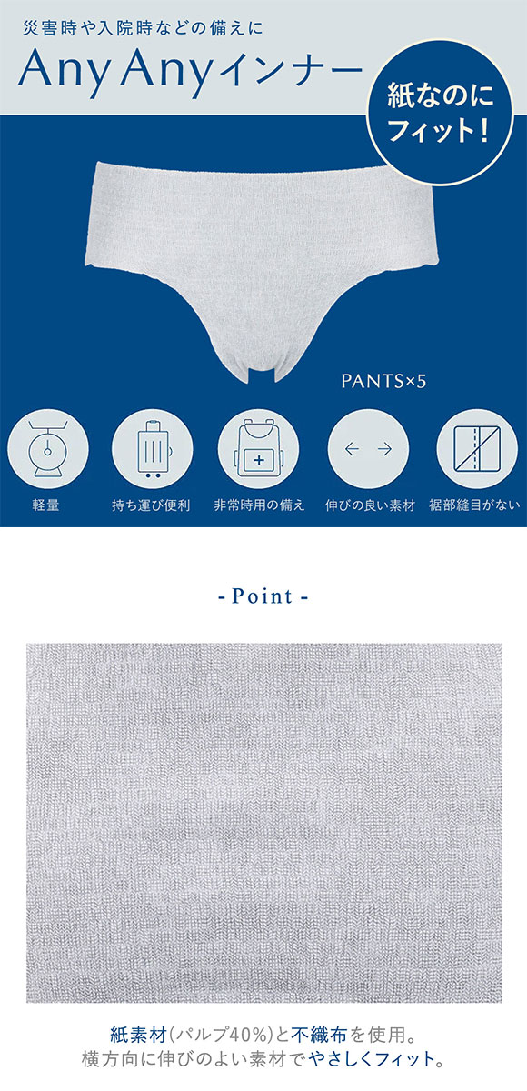 ワコール ウイング AnyAnyインナー メンズパンツ 5枚セット 使いきりインナー ブリーフ 前閉じ 災害時や入院時に便利 Wacoal Wing