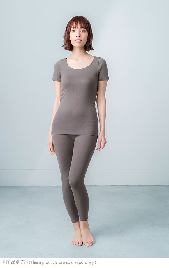 ワコール Wacoal ウイング Wing 綿の贅沢オーガニック 3分袖 あったかインナー 肌側綿100％ 半袖 U首 吸湿発熱