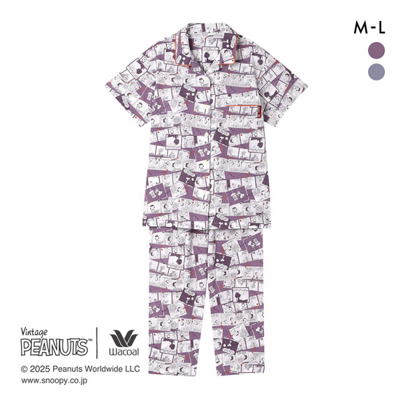 ワコール PEANUTS×ワコール シャツパジャマ 半袖 上下セット コミック 綿100％ ルームウェア Wacoal リラックス＆スリープ