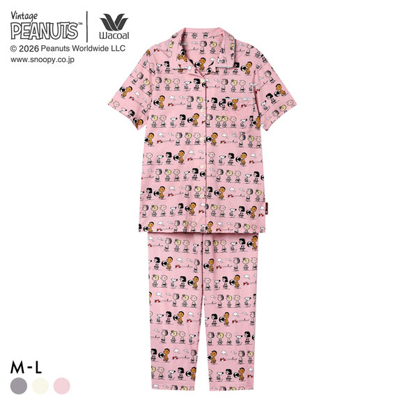 ワコール PEANUTS×ワコール シャツパジャマ 半袖 上下セット 綿100％ ルームウェア Wacoal リラックス＆スリープ