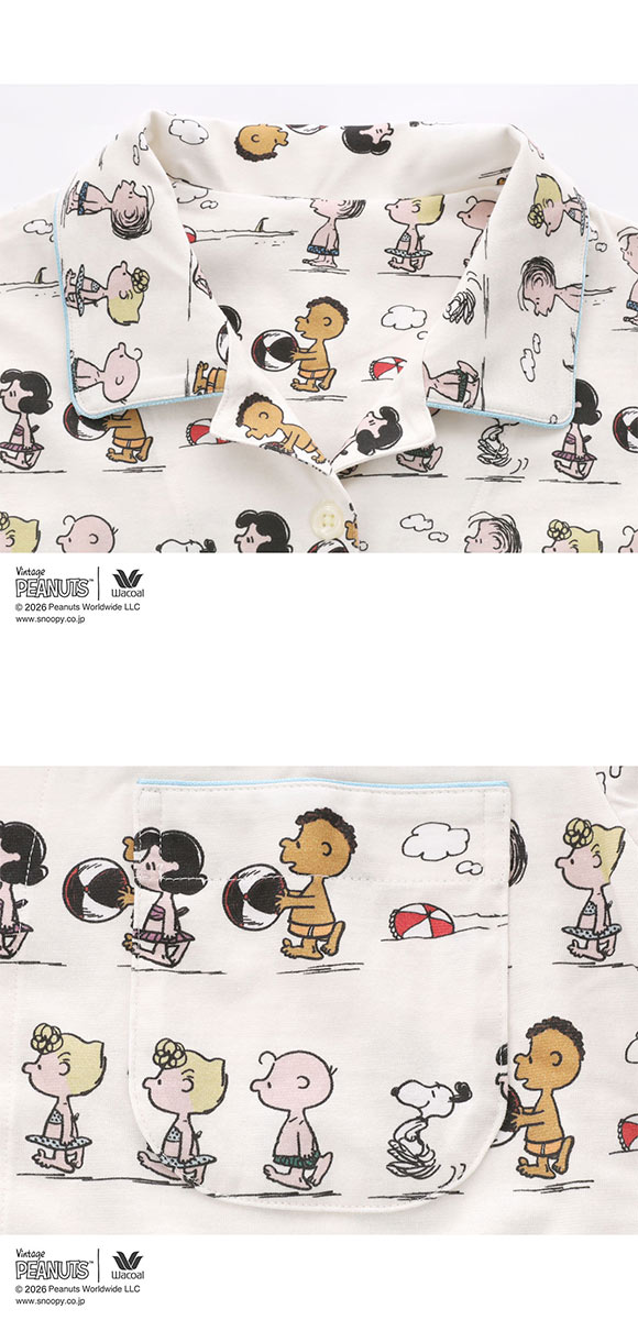ワコール PEANUTS×ワコール シャツパジャマ 半袖 上下セット 綿100