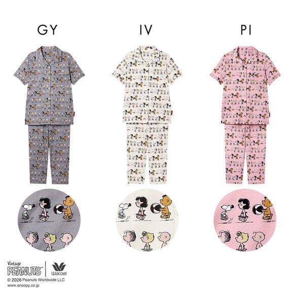 ワコール PEANUTS×ワコール シャツパジャマ 半袖 上下セット 綿100％ ルームウェア Wacoal リラックス＆スリープ