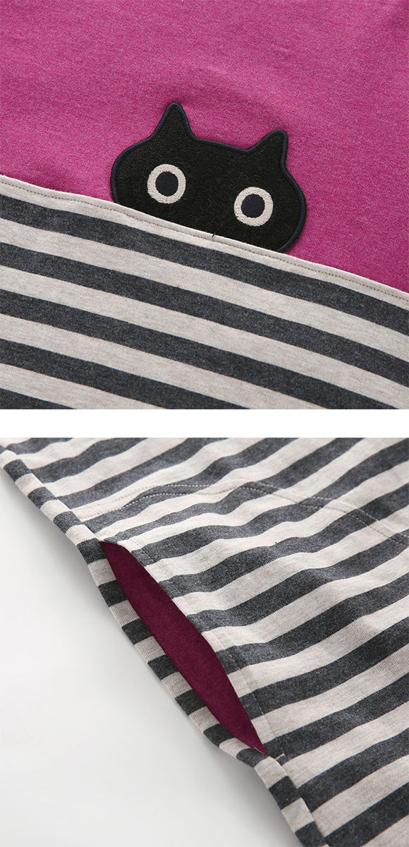 ワコール Wacoal マタノ アツコ ATSUKO MATANO ネコ ボーダー パジャマ ML 綿100％ ナイティ パジャマ 上下セット