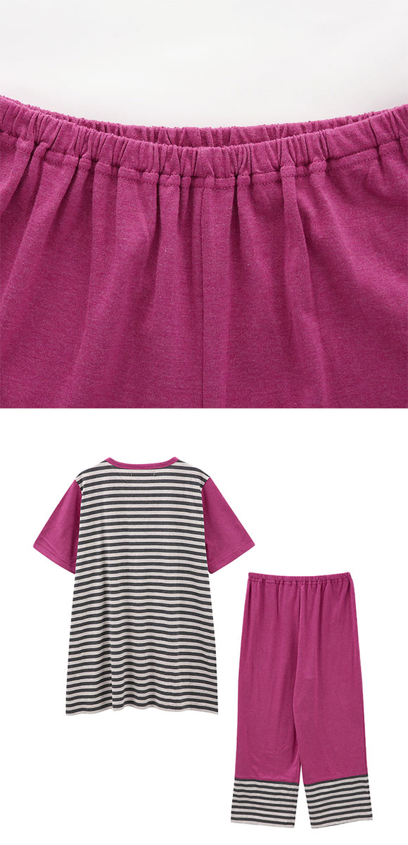 ワコール Wacoal マタノ アツコ ATSUKO MATANO ネコ ボーダー パジャマ ML 綿100％ ナイティ パジャマ 上下セット