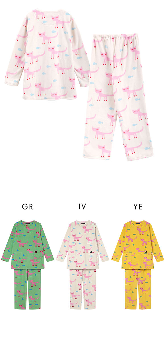 ワコール マタノアツコ フリース 長袖 パジャマ 上下セット ルームウェア あったか ねこ Wacoal ATSUKO MATANO