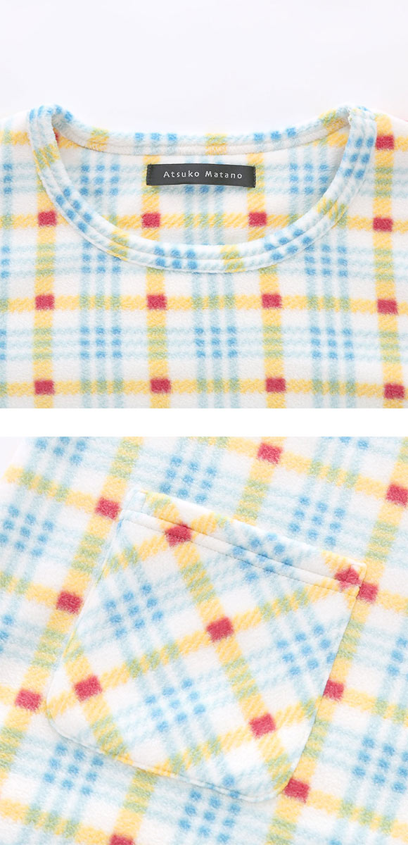 ワコール マタノアツコ フリース 長袖 パジャマ 上下セット ルームウェア あったか チェック ねこ レディース Wacoal ATSUKO MATANO