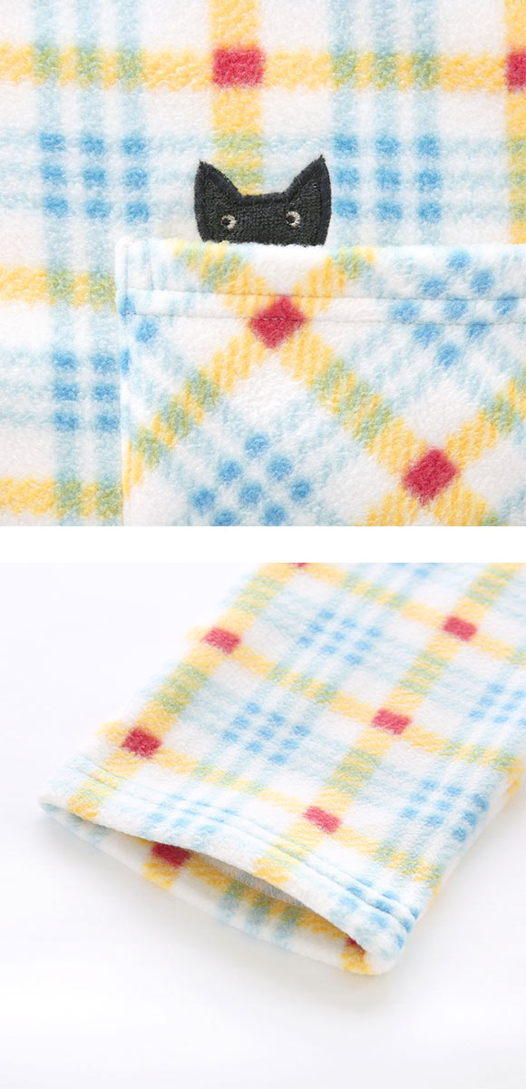 ワコール マタノアツコ フリース 長袖 パジャマ 上下セット ルームウェア あったか チェック ねこ レディース Wacoal ATSUKO MATANO