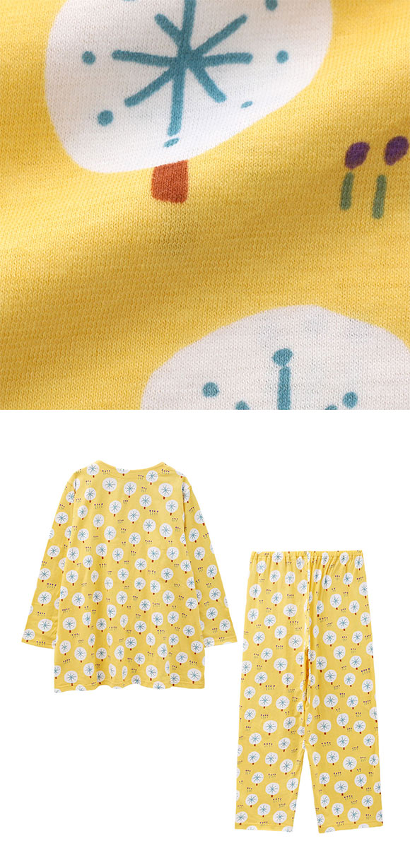 ワコール マタノアツコ ルームウェア 長袖パジャマ 上下セット 大きな木 ゆったり 綿100％ Wacoal ATSUKO MATANO