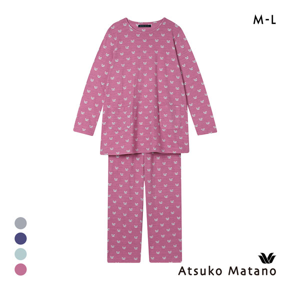 ワコール Wacoal マタノアツコ ATSUKO MATANO ねこ 長袖 パジャマ 上下セット ルームウェア 綿100％ レディース