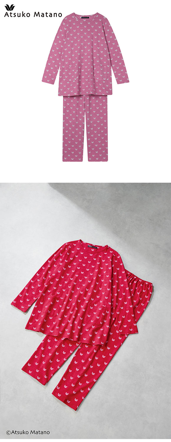 ワコール Wacoal マタノアツコ ATSUKO MATANO ねこ 長袖 パジャマ 上下セット ルームウェア 綿100％ レディース
