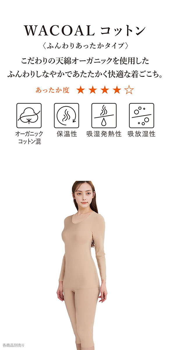 ワコール WACOALコットン ふんわりあったかタイプ ひざ下丈 ボトムス ML インナー 保温 Wacoal
