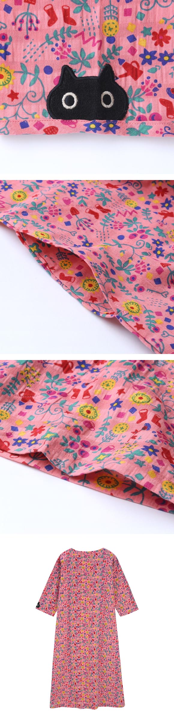 ワコール マタノアツコ パジャマ 7分袖 ワンピース ねこ ナイティ ネグリジェ ルームウェア 綿100％ Wacoal ATSUKO MATANO