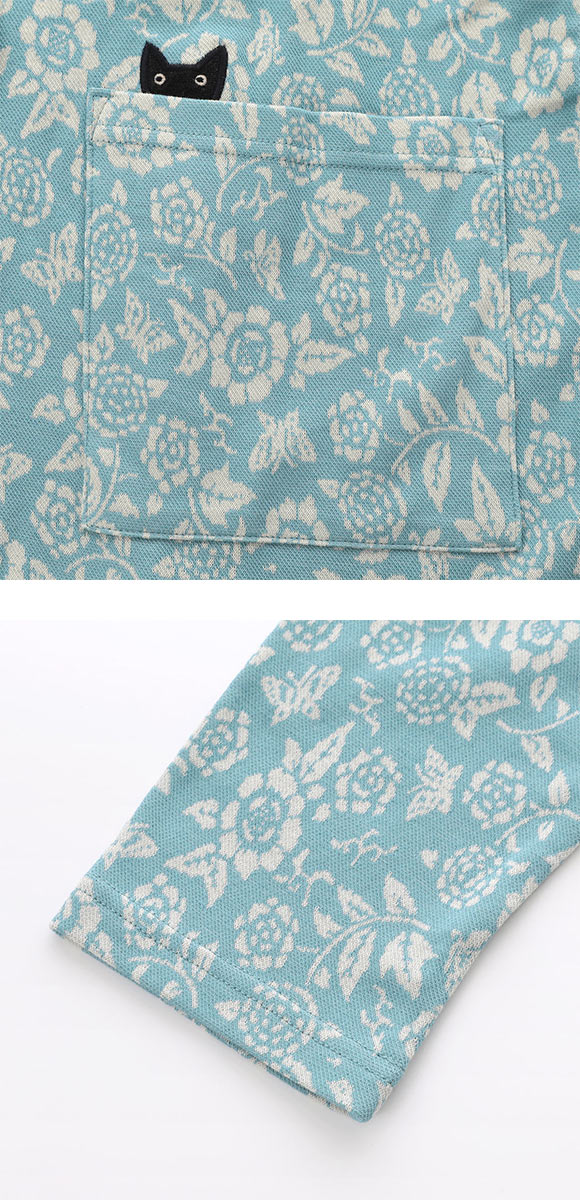 ワコール マタノアツコ くろねこ 長袖 ルームウェア パジャマ ワンピース 綿100％ スタンドカラー Wacoal ATSUKO MATANO