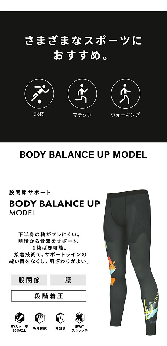 ワコール シーダブリューエックス ボディバランスアップタイツ メンズ ロング 股関節サポート HOO509 3L CW-X Wacoal