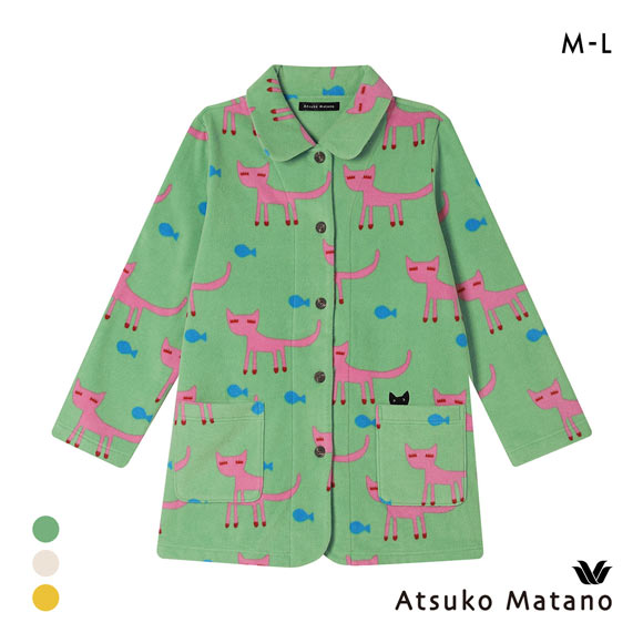 ワコール マタノアツコ フリース ローブ 長袖 羽織り ねこ ルームウェア パジャマ レディース Wacoal ATSUKO MATANO