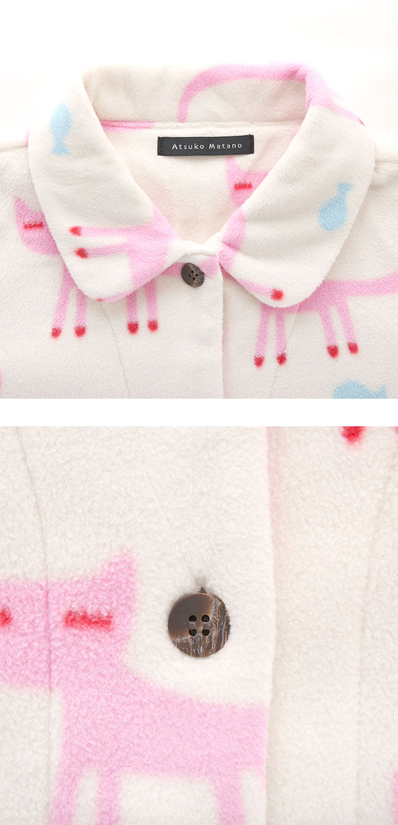 ワコール マタノアツコ フリース ローブ 長袖 羽織り ねこ ルームウェア パジャマ レディース Wacoal ATSUKO MATANO