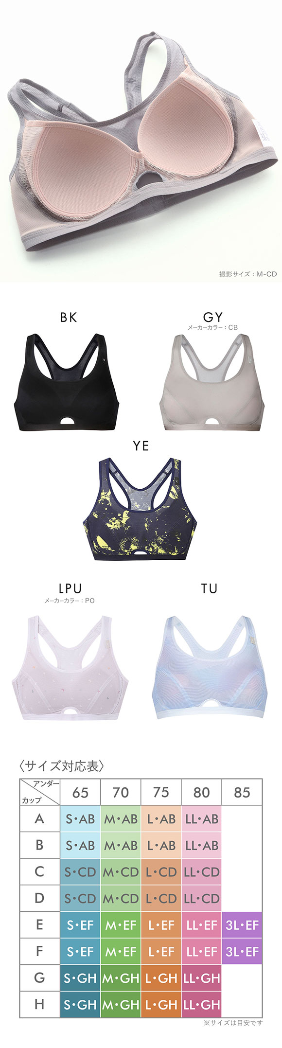 ワコール Wacoal シーダブリューエックス CW-X FITNESS スポーツブラ ブラジャー ハーフトップ ノンワイヤー ABCD HTY007 単品