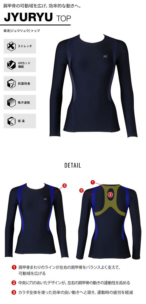 ワコール Wacoal シーダブリューエックス CW-X Womens JYURYU 柔流 ホットタイプ 丸首 長袖 トップス スポーツ JAY299 レディース