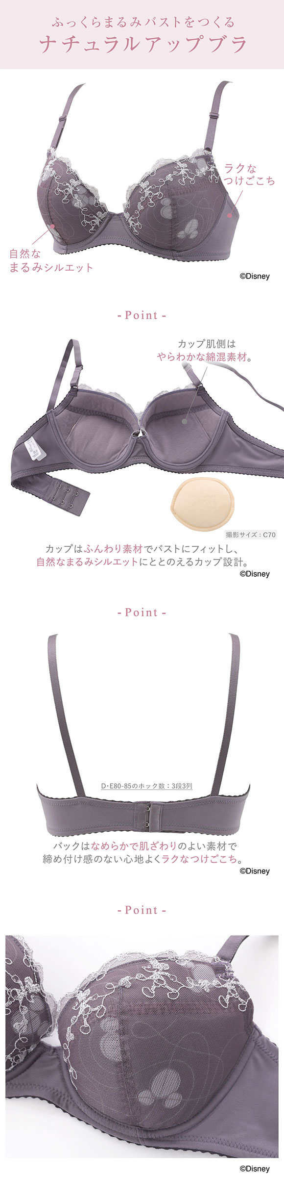 ワコール ウイング ナチュラルアップブラ Disney ブラジャー EF 自然なまるみシルエット KB2063 Wacoal Wing 大きいサイズ