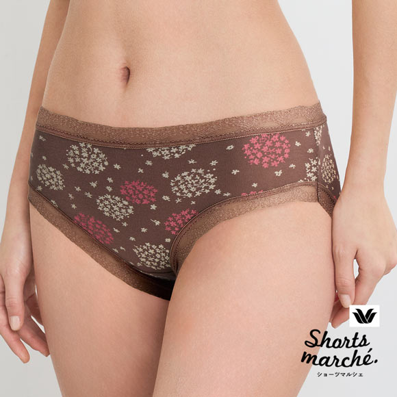 ワコール Wacoal ショーツマルシェ Shorts marche 綿混 無地＆プリント ショーツ LL あさめ丈 単品 大きいサイズ