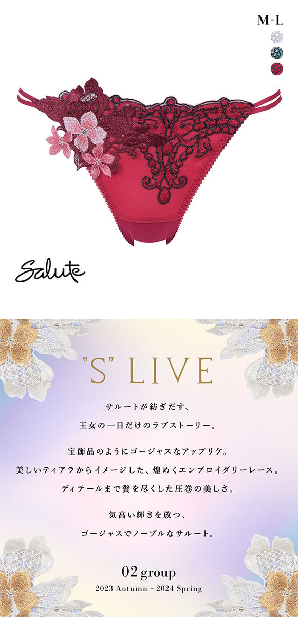 ワコール Wacoal サルート Salute 24SS先行 02G PTJ702 ショーツ ML ハイレッグ バックレース サイドループ 単品 プレステージ