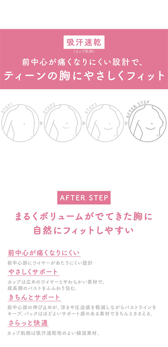 ワコール Wacoal ウイング Wing teen AFTER STEP 3/4カップブラジャー ABCDEF ワイヤー入り ジュニア 女の子 単品