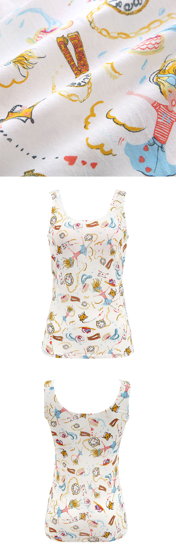 ワコール ツモリチサト 不思議の国 ノースリーブ カップ付き インナー タンクトップ 綿混 ML Wacoal tsumori chisato SLEEP