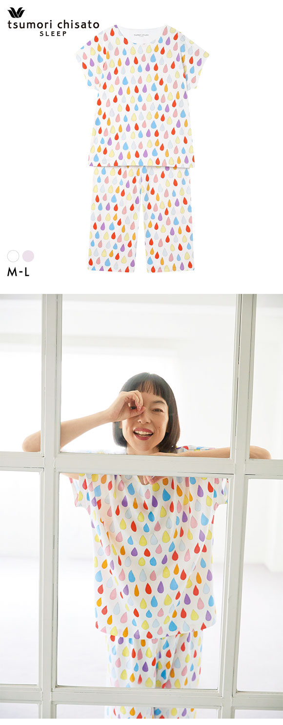 ワコール ツモリチサト パジャマ しずく 3分袖 8分丈パンツ ルームウェア 上下セット 綿100％ Wacoal tsumori chisato SLEEP