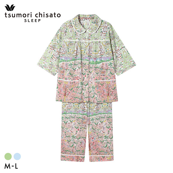 ワコール ツモリチサト 冒険の旅 シャツパジャマ 7分袖8分丈 上下セット ルームウェア 綿100％ レディース Wacoal tsumori chisato SLEEP