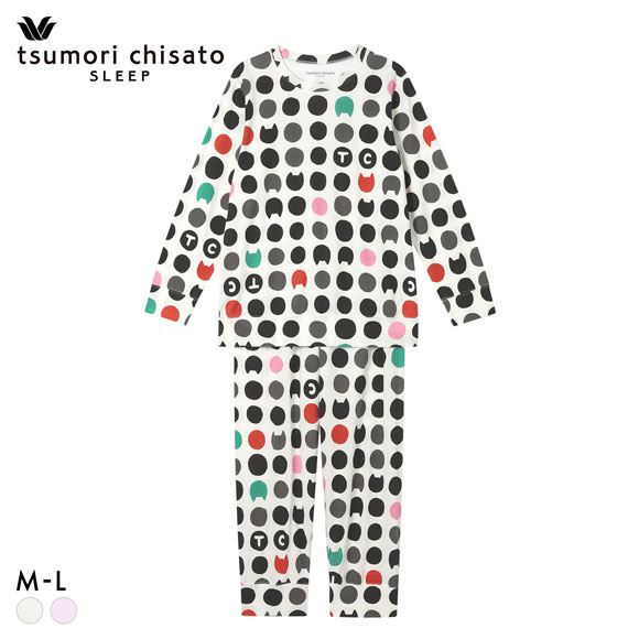 ワコール ツモリチサト 猫ドット 長袖パジャマ 上下セット ルームウェア 綿100％ Wacoal tsumori chisato SLEEP