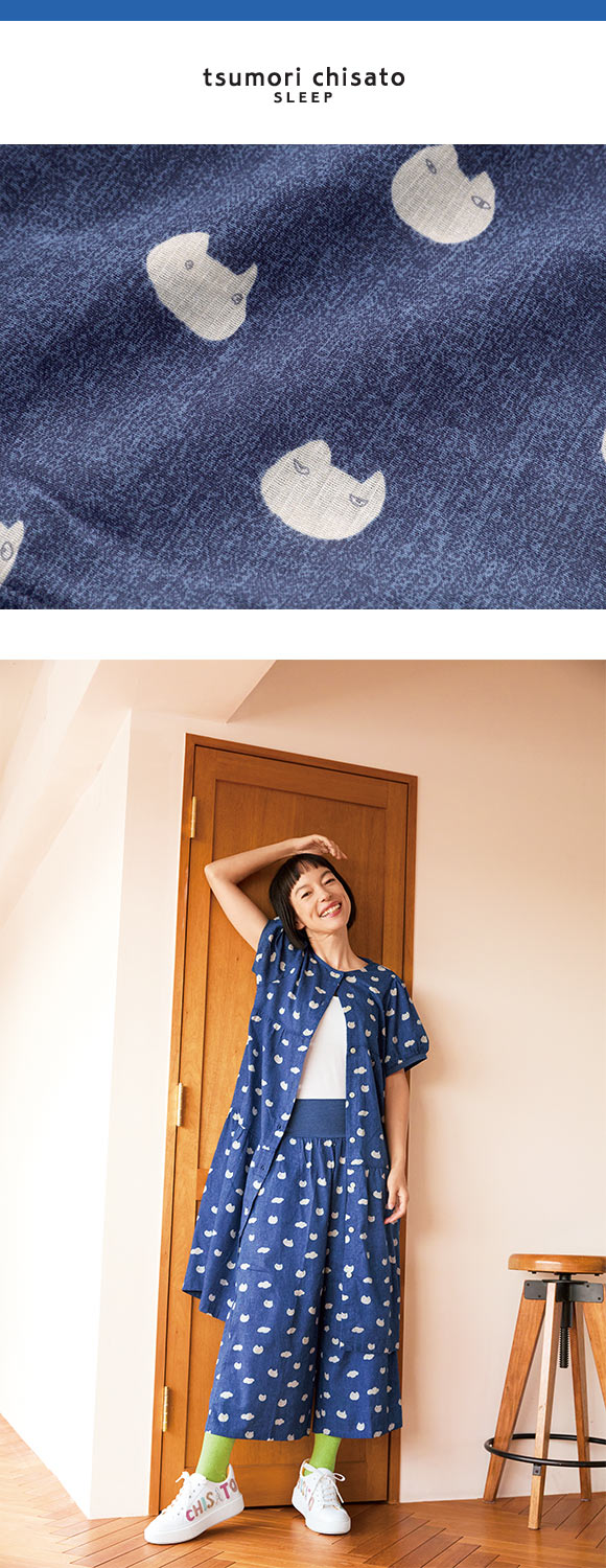 ワコール ツモリチサト ねこ 雲 パジャマ ワンピース 5分袖 ティアード 綿混 ルームウェア Wacoal tsumori chisato SLEEP