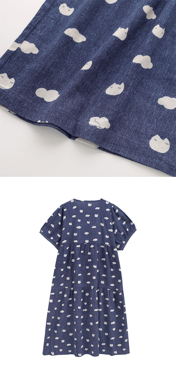 ワコール ツモリチサト ねこ 雲 パジャマ ワンピース 5分袖 ティアード 綿混 ルームウェア Wacoal tsumori chisato SLEEP