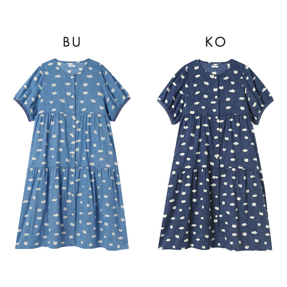 ワコール ツモリチサト ねこ 雲 パジャマ ワンピース 5分袖 ティアード 綿混 ルームウェア Wacoal tsumori chisato SLEEP