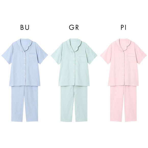 ワコール Wacoal 睡眠科学 シャツパジャマ 上下セット レディース 5分袖 半袖 前開き 2重ガーゼ 綿100％